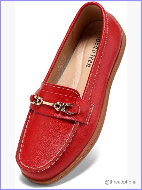 Shoes - Women's Leather Penny Loafers Slip-Ons Comfort Lightweight Driving Mocs